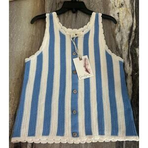 Jessica Simpson Crochet-Striped Knit Tank Top in Blue and White-Size 8 NEW